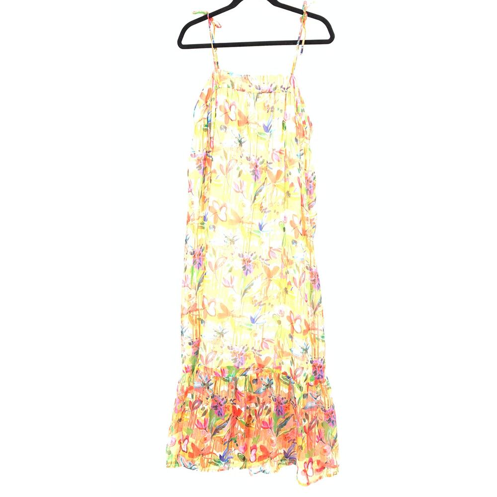 World Market A-Line Dress Womens L/XL Tie Straps Multicolor Floral Print